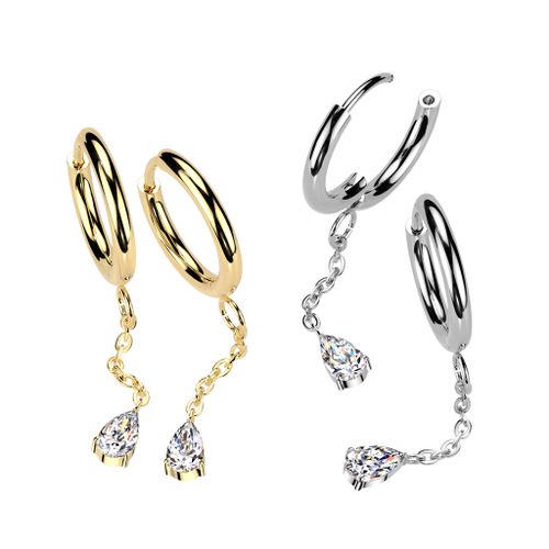 Örhänge / Hoop huggies med droppformad zirconia i hänge (par)
