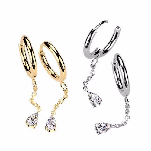 Örhänge / Hoop huggies med droppformad zirconia i hänge (par)