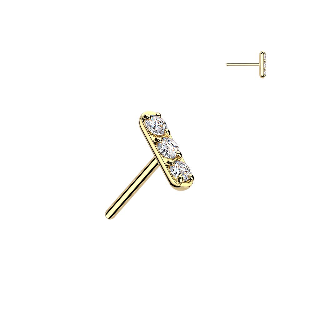 Threadless topp i titanium - Rektangel / bar med 3st cubic zirconia