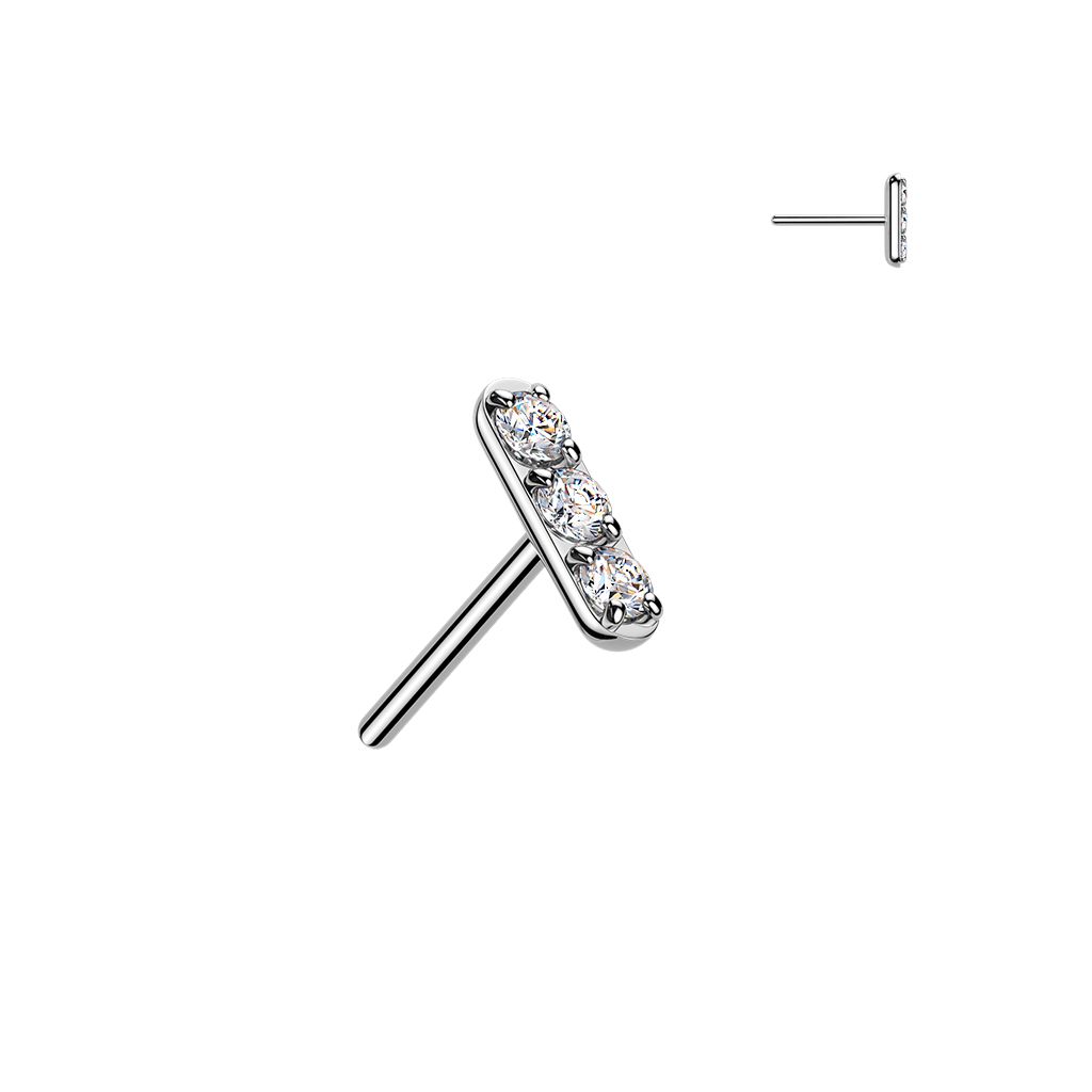 Threadless topp i titanium - Rektangel / bar med 3st cubic zirconia