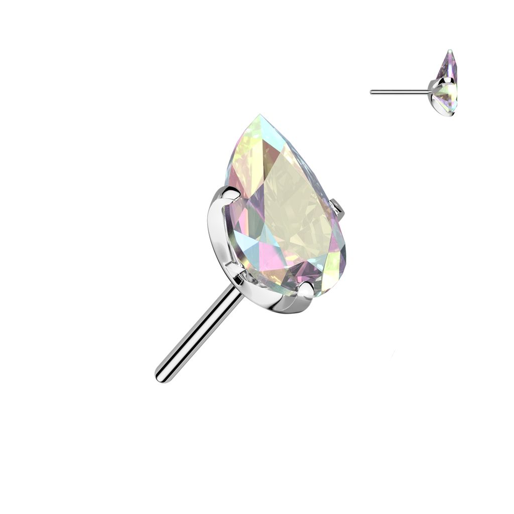 Threadless topp i titanium - droppformad 3x5mm cubic zirconia