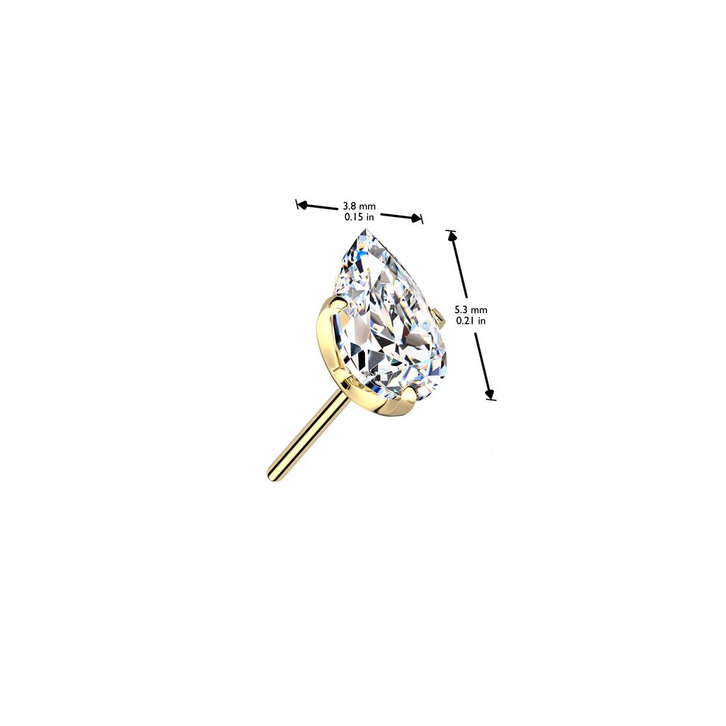 Threadless topp i titanium - droppformad 3x5mm cubic zirconia