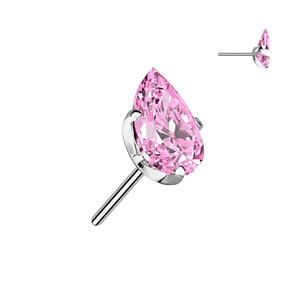 Threadless topp i titanium - droppformad 3x5mm cubic zirconia