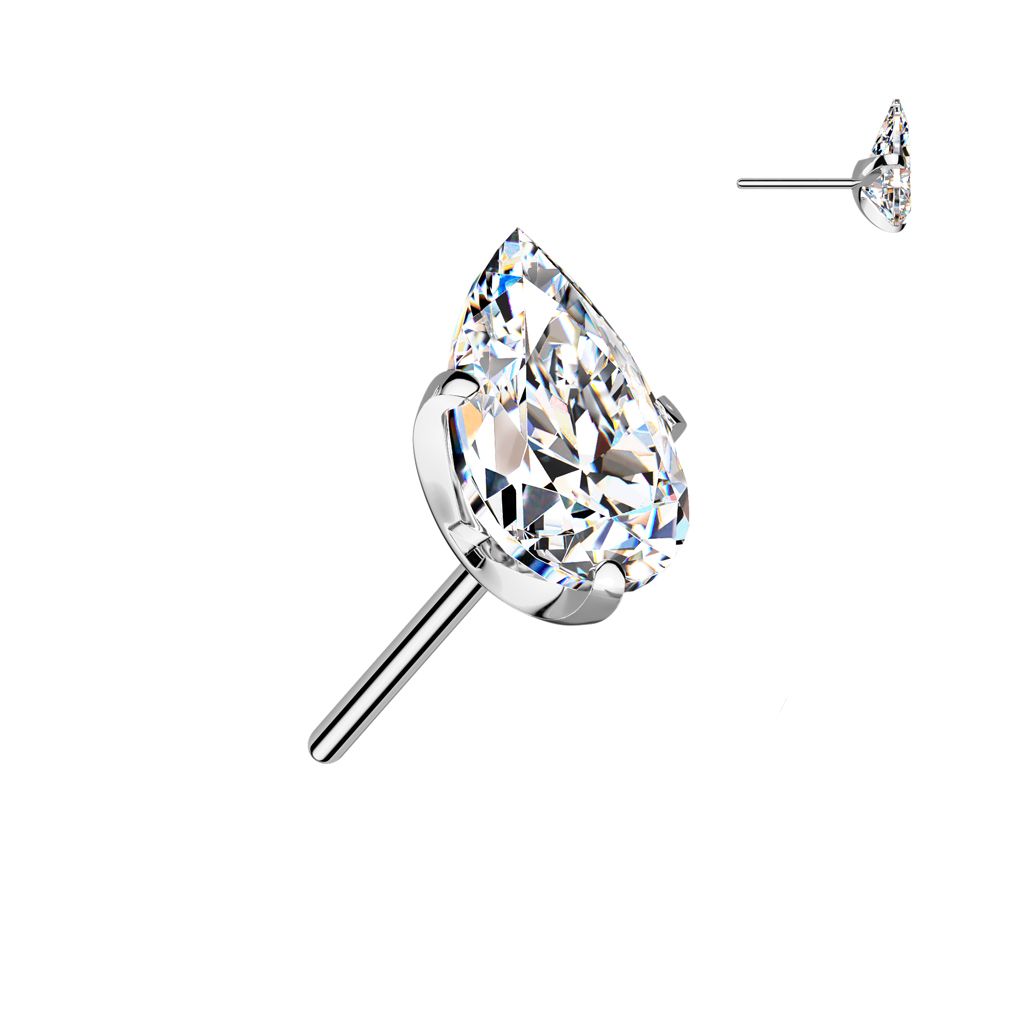 Threadless topp i titanium - droppformad 3x5mm cubic zirconia