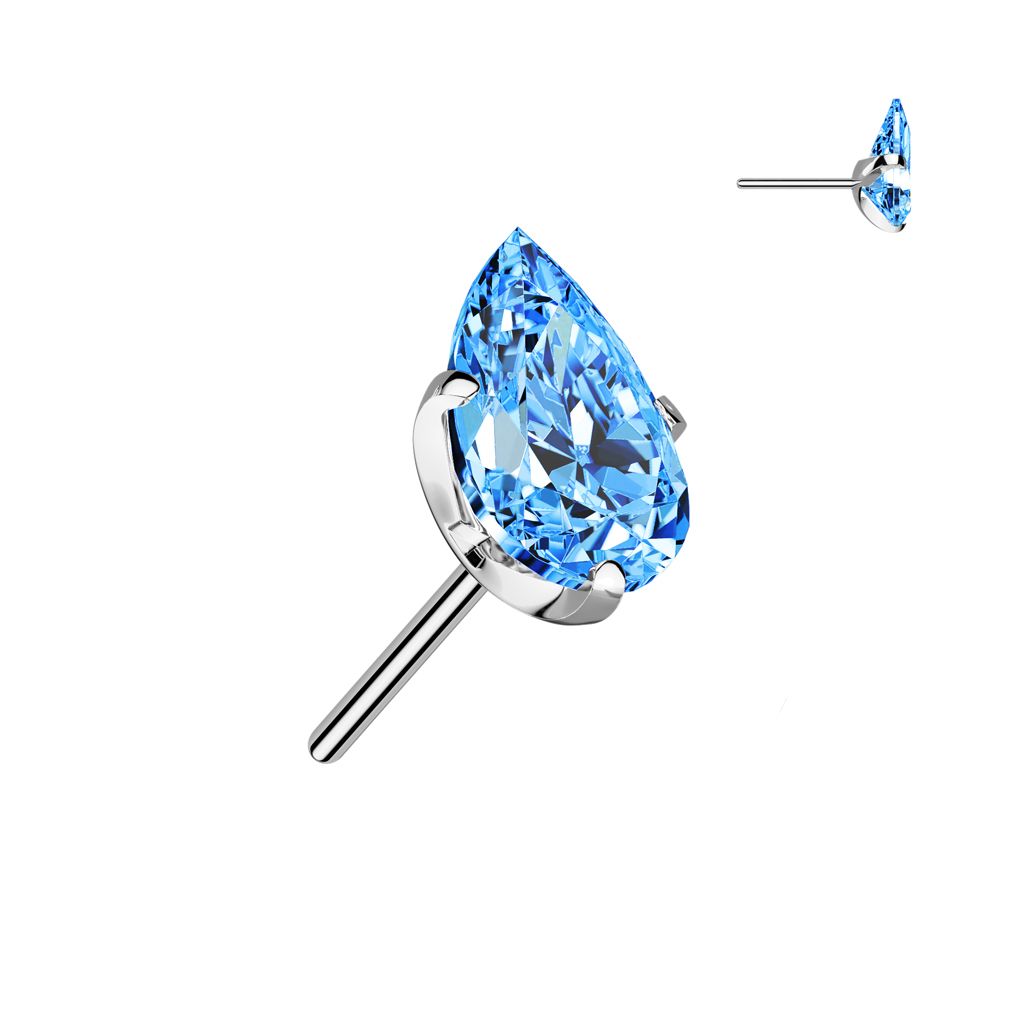Threadless topp i titanium - droppformad 3x5mm cubic zirconia