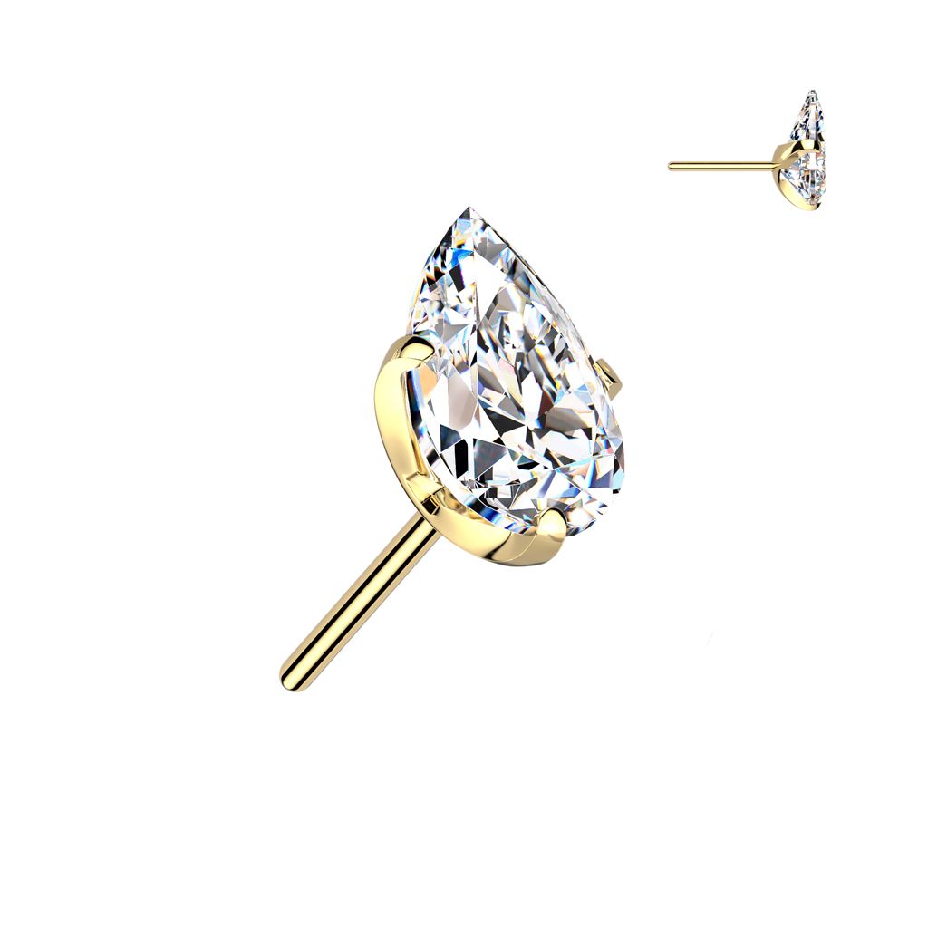 Threadless topp i titanium - droppformad 3x5mm cubic zirconia