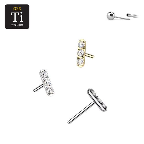 Threadless topp i titanium - Rektangel / bar med 3st cubic zirconia