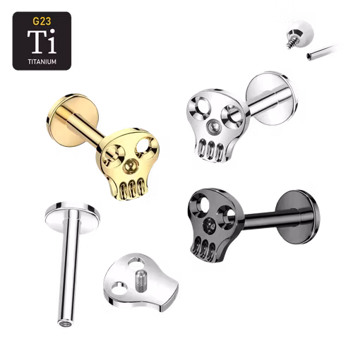 Labret i titanium 1.2mm - Topp med ihålig dödskalle