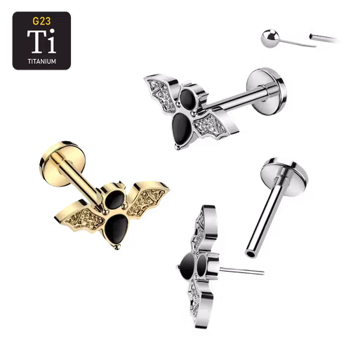 Threadless labret i titanium 1.0mm/1.2mm - Topp med fladdermus