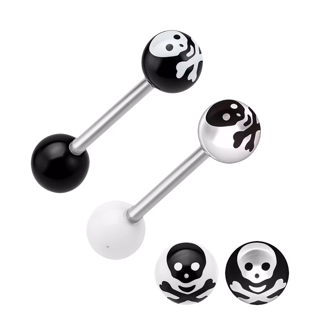 Barbell / Tungstav 1.6mm med 6mm kula - Dödskalle