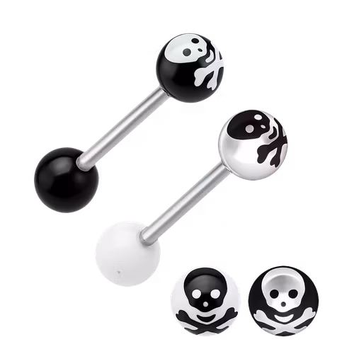 Barbell / Tungstav 1.6mm med 6mm kula - Dödskalle