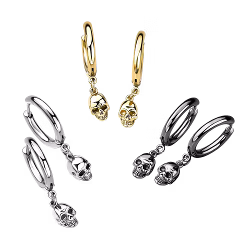 Hoop huggies med dödskalle i hänge (par)