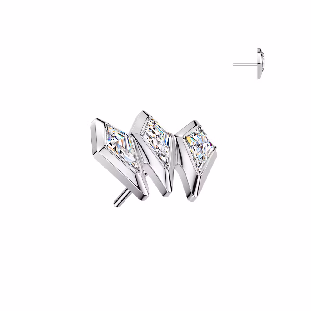 Threadless topp i titanium - 3st cubic zirconia / spjutspetsar