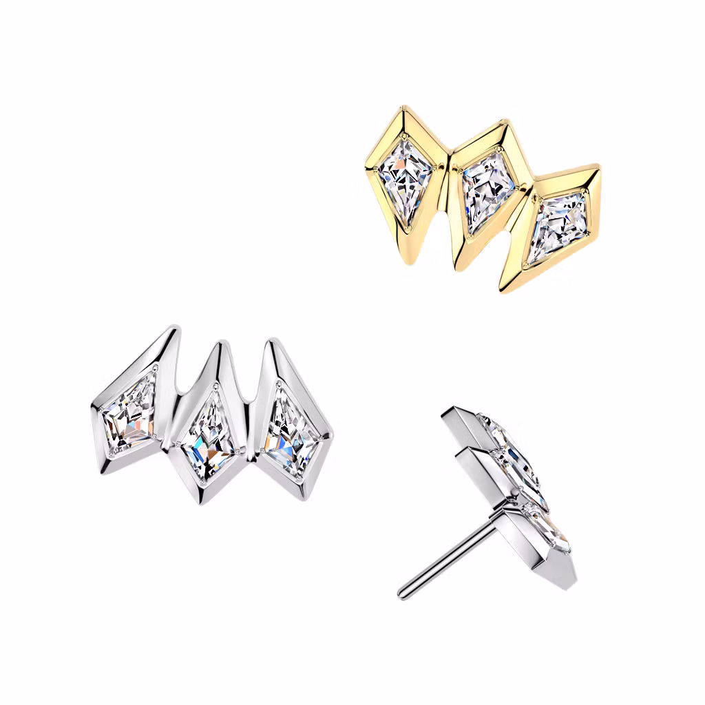 Threadless topp i titanium - 3st cubic zirconia / spjutspetsar