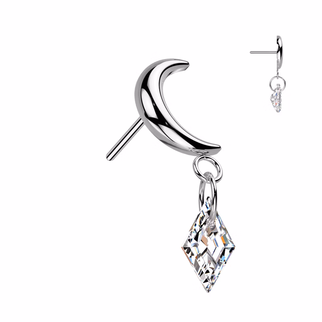 Threadless topp i titanium - Måne med diamantformad cubic zirconia i hänge
