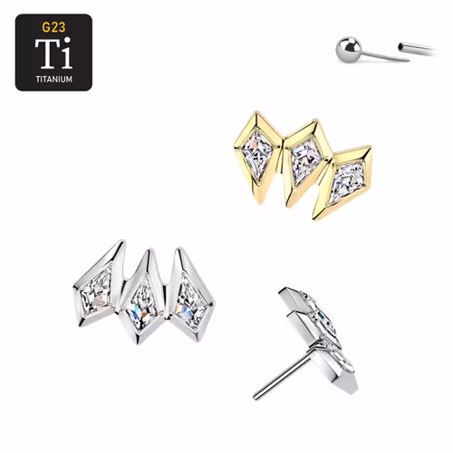Threadless topp i titanium - 3st cubic zirconia / spjutspetsar