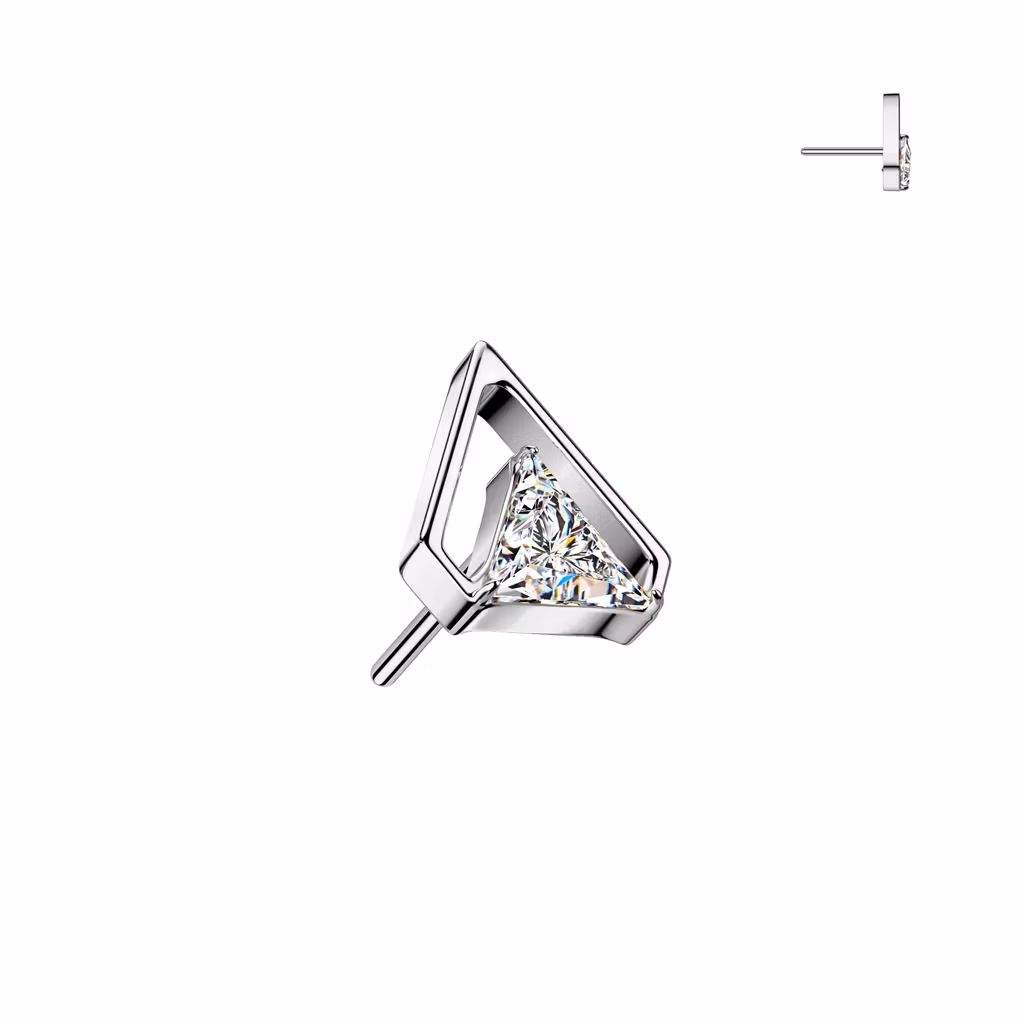 Threadless topp i titanium - V-formad med triangelformad cubic zirconia