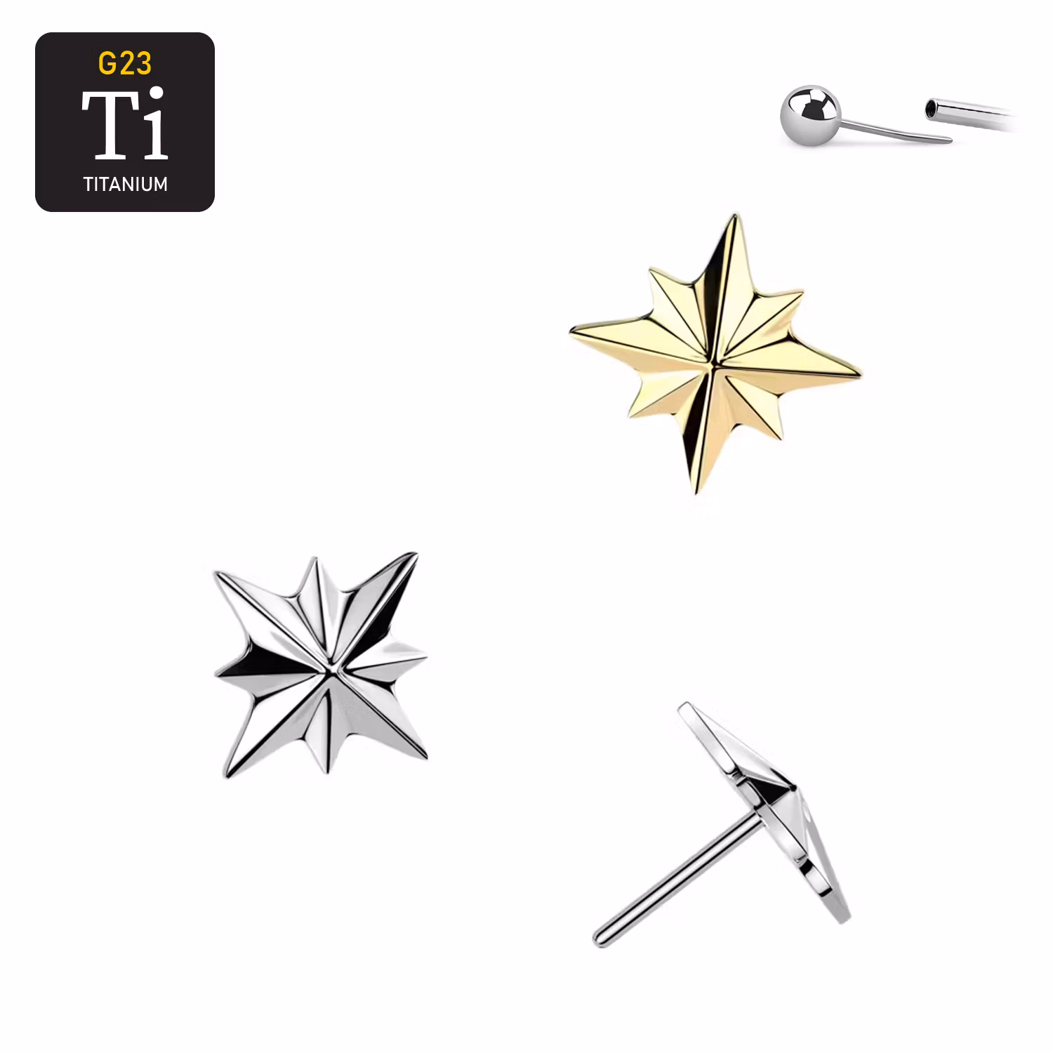 Threadless topp i titanium - Stjärna