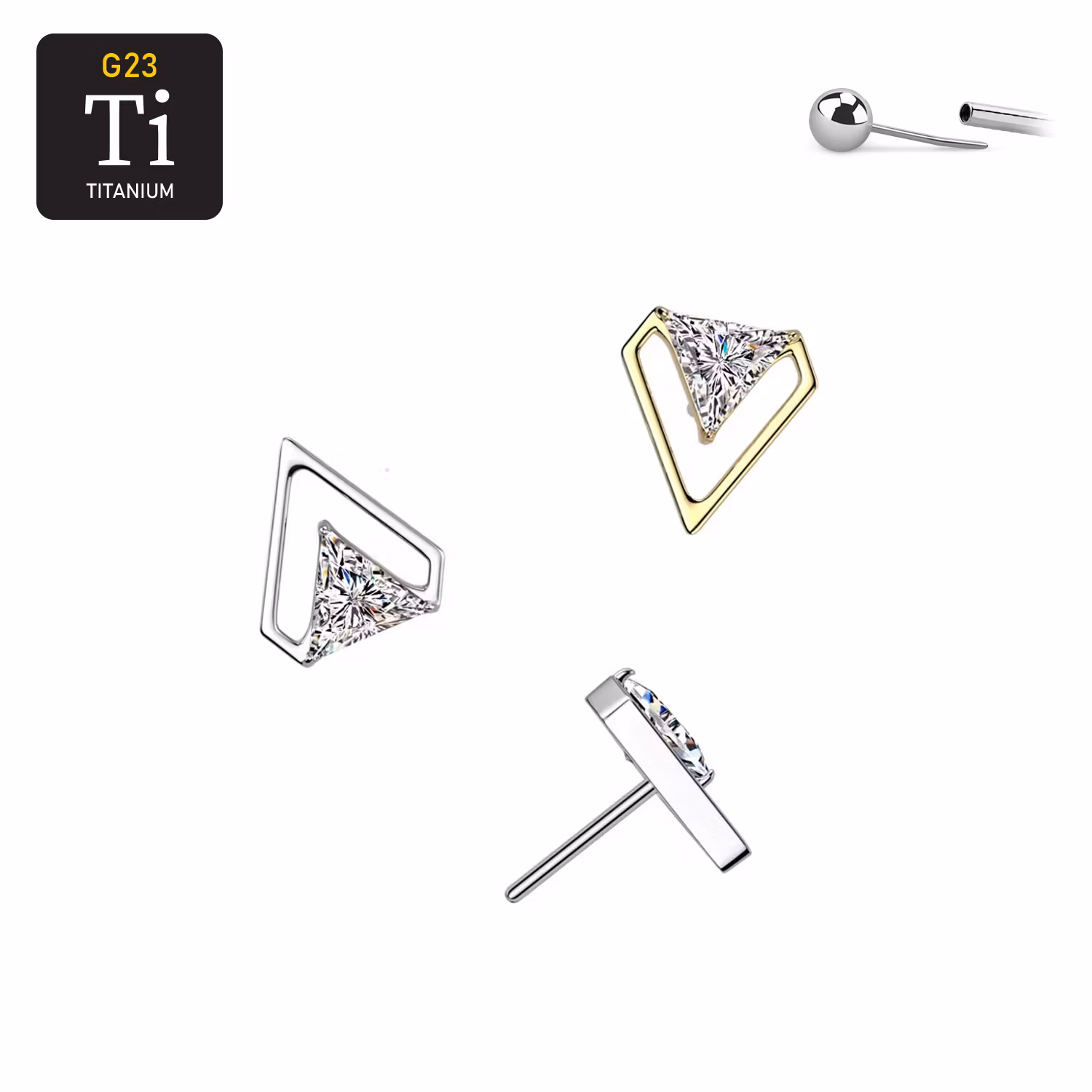 Threadless topp i titanium - V-formad med triangelformad cubic zirconia