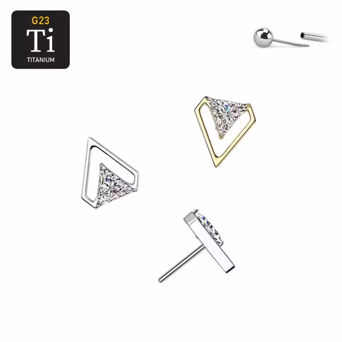 Threadless topp i titanium - V-formad med triangelformad cubic zirconia