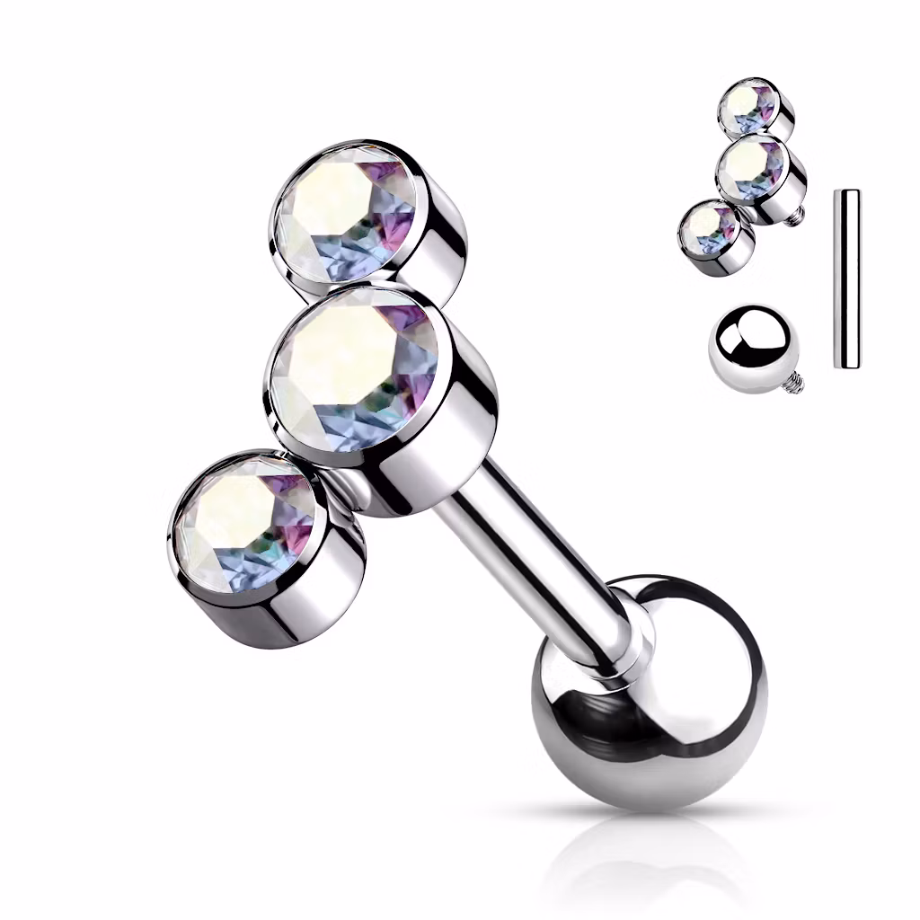 Titanium barbell 1.2mm - Topp med 3st cubic zirconia