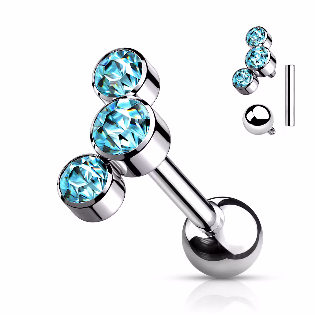 Titanium barbell 1.2mm - Topp med 3st cubic zirconia