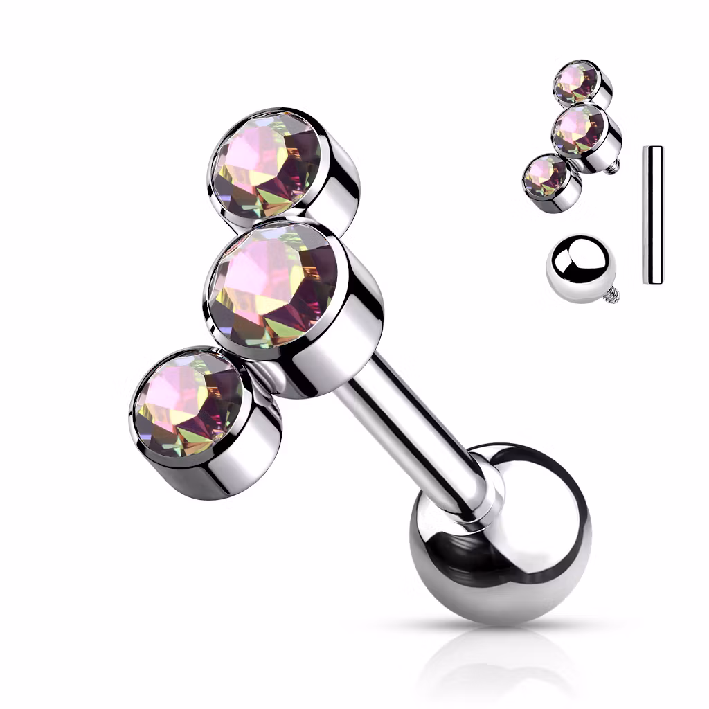 Titanium barbell 1.2mm - Topp med 3st cubic zirconia