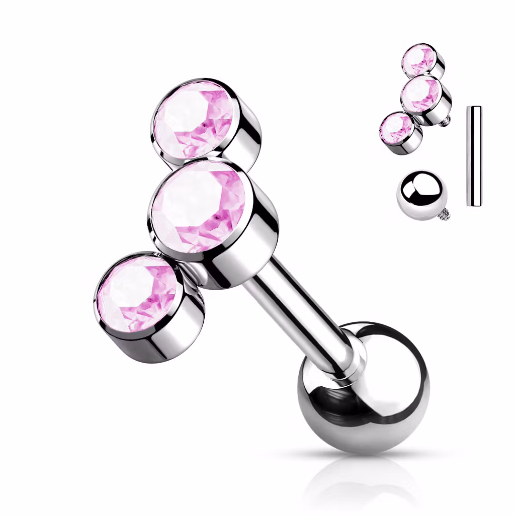Titanium barbell 1.2mm - Topp med 3st cubic zirconia