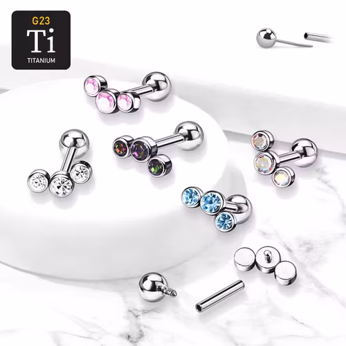 Titanium barbell 1.2mm - Topp med 3st cubic zirconia