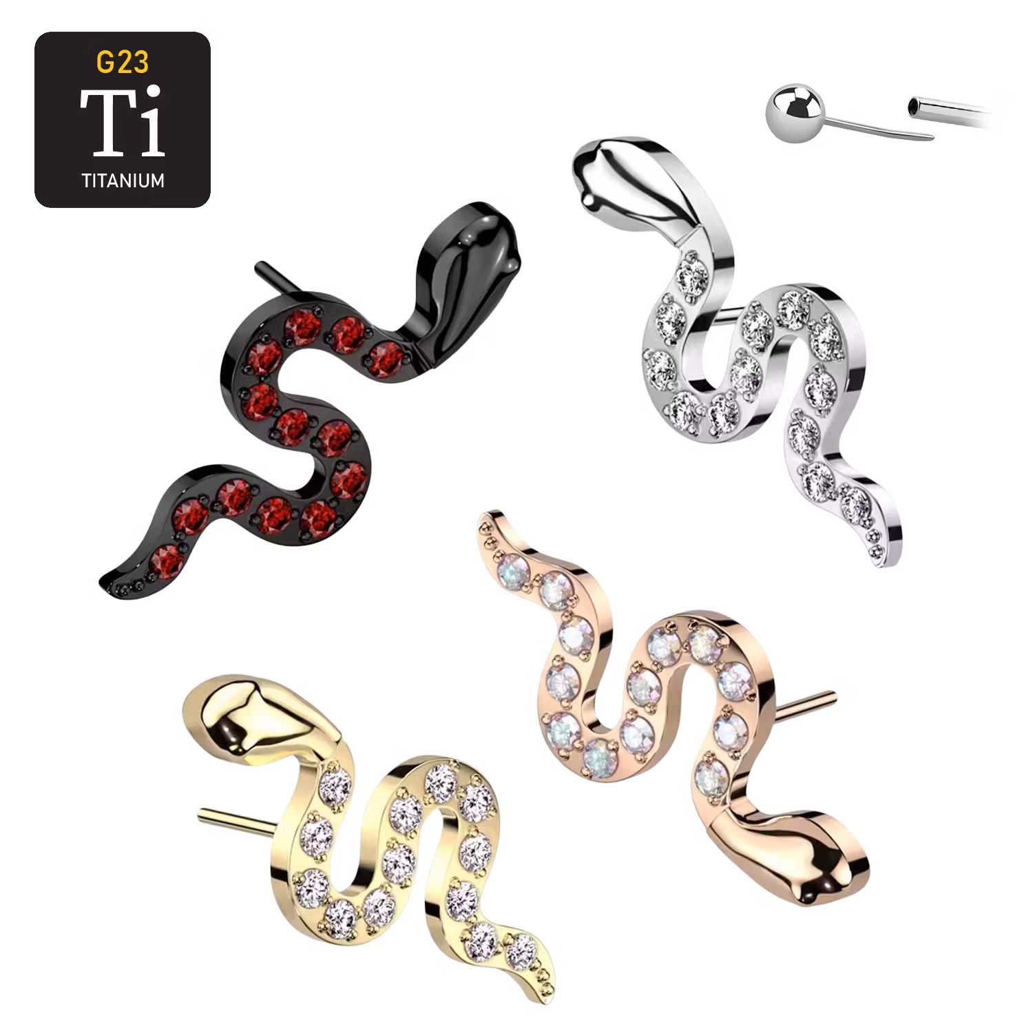 Threadless topp i titanium - Orm med CZ