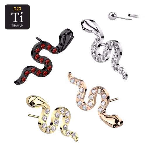 Threadless topp i titanium - Orm med CZ