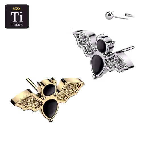 Threadless topp i titanium - Fladdermus med svart emalj