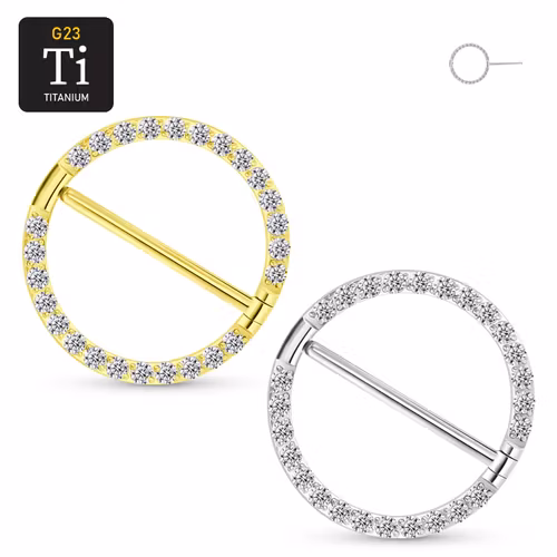 Titanium bröstsmycke - rund nipple clicker med cubic zirconia