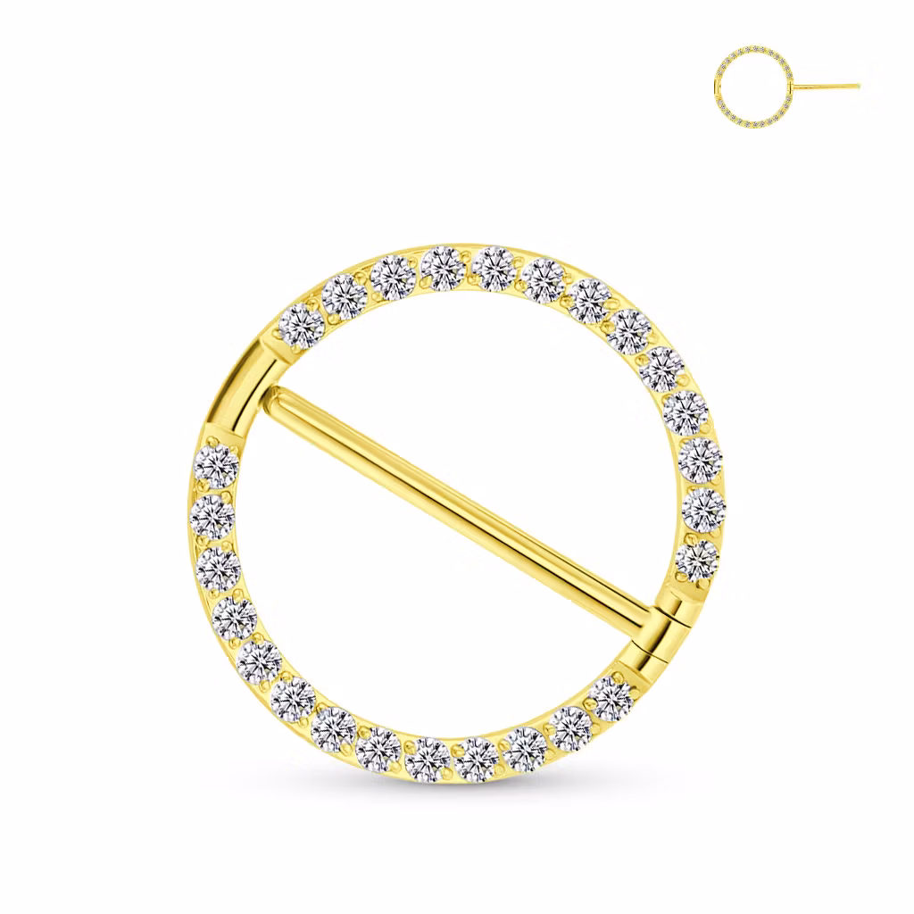 Titanium bröstsmycke - rund nipple clicker med cubic zirconia