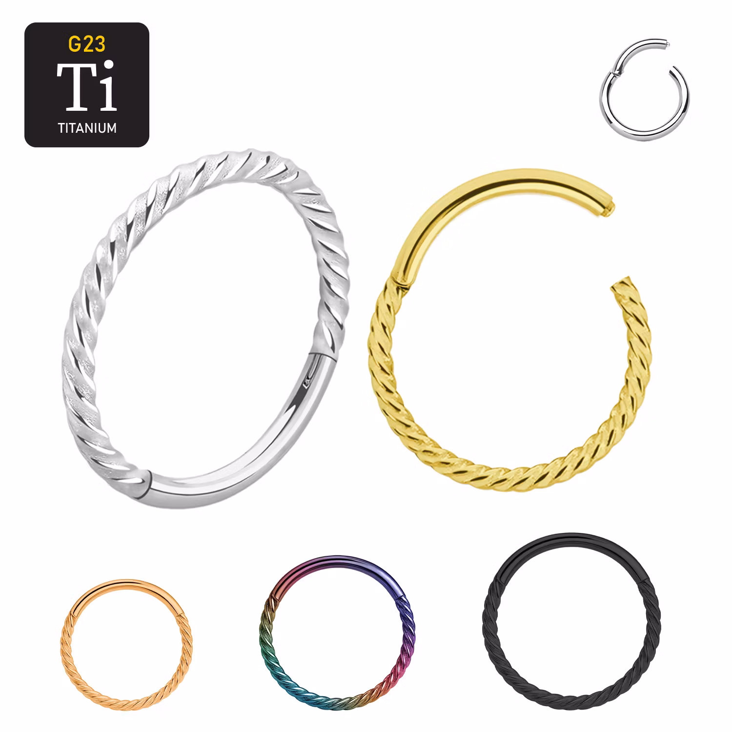Titanium segmentring 1.2mm med gångjärn och twistad design