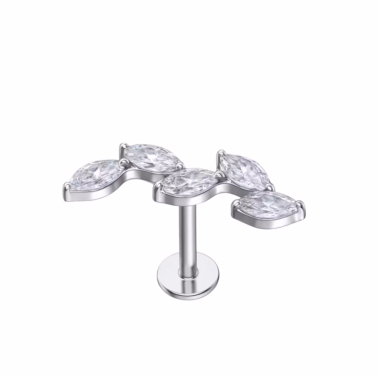 Labret i titanium - Löv med navettslipade cubic zirconia