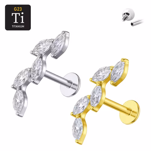Labret i titanium - Löv med navettslipade cubic zirconia