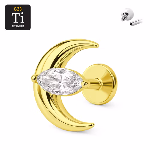 Labret i titan 1.2mm med måne och navettslipad cubic zirconia