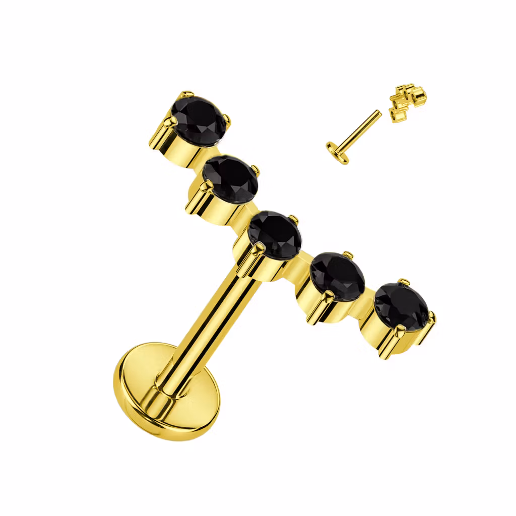 Labret i titanium 1.2mm - Böjd topp med 5st cubic zirconia