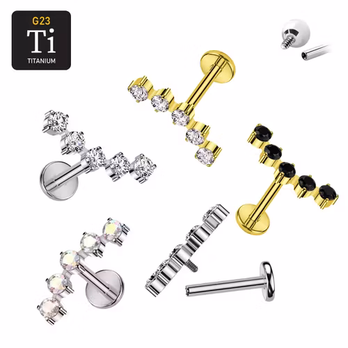 Labret i titanium 1.2mm - Böjd topp med 5st cubic zirconia