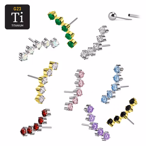 Threadless topp i titanium - Böjd topp med 5st CZ