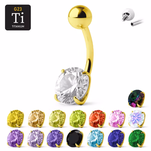 Navelsmycke i guldpläterad titanium med 8mm cubic zirconia