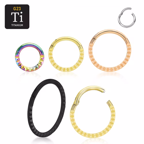Segmentring 1.2mm i PVD-pläterad titanium med gångjärn och pyramidslipad front