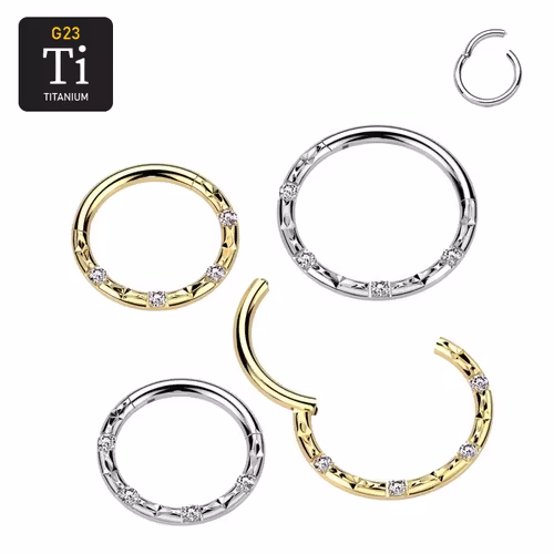 Segmentring 1.2mm i titanium med gångjärn - CZ och fasettslipning
