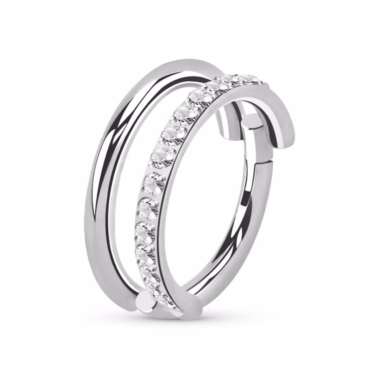 Titanium clicker ring dubbel hoop med cubic zirconia på ena ringens ytterkant