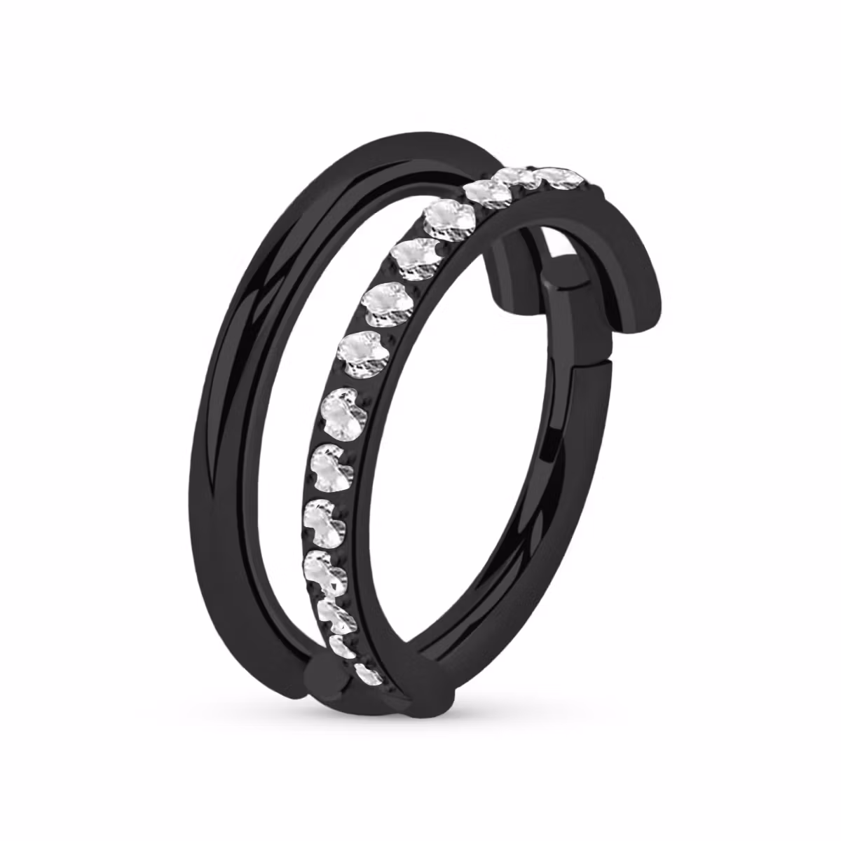 Titanium clicker ring dubbel hoop med cubic zirconia på ena ringens ytterkant