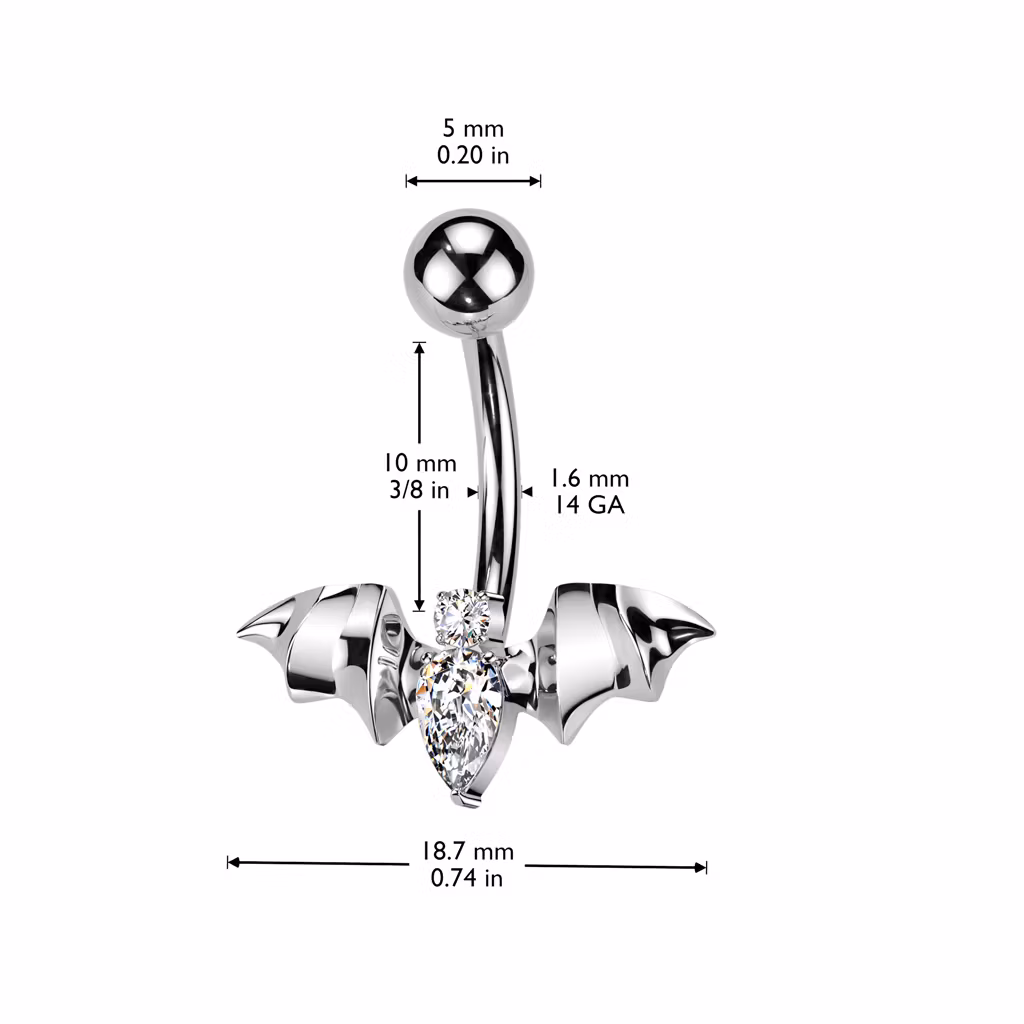Navelsmycke i titanium - fladdermus