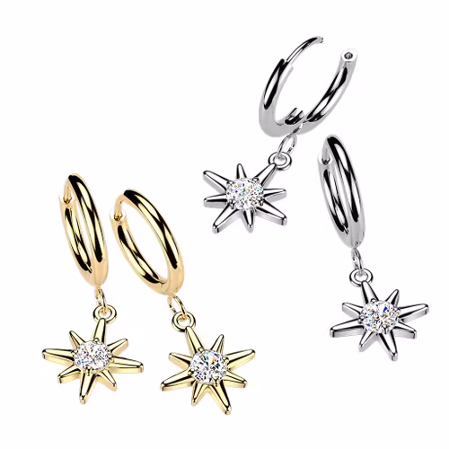 Örhänge / Hoop huggies - Stjärna med cubic zirconia i hänge (par)