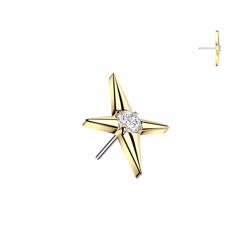 Threadless topp i titanium - Polstjärna med cubic zirconia
