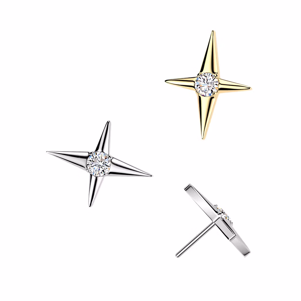 Threadless topp i titanium - Polstjärna med cubic zirconia